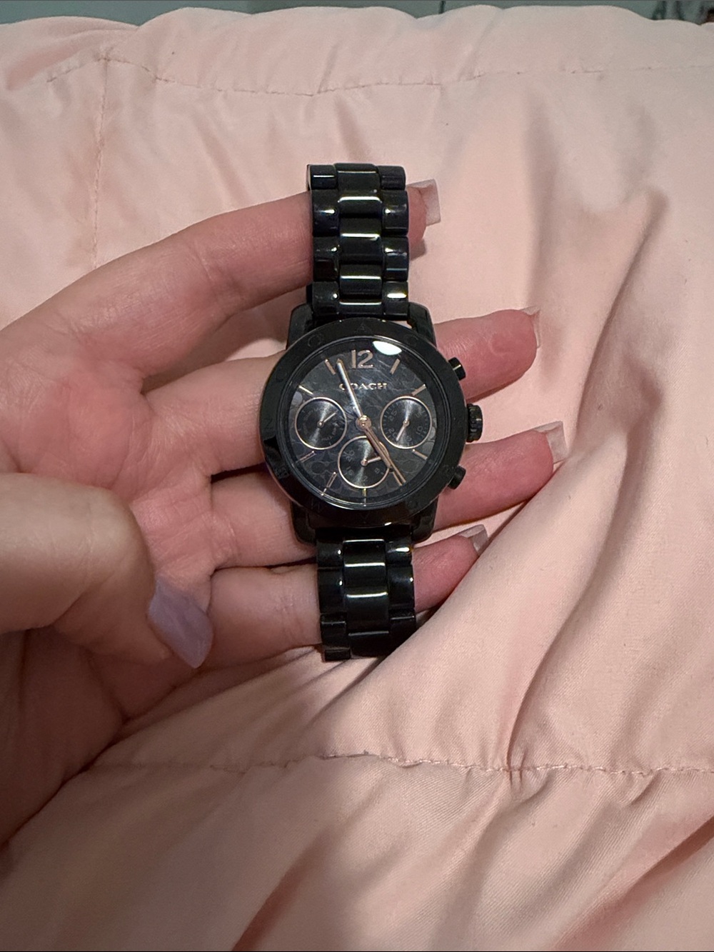 Coach Black and Gold Accent Chronograph Bracelet Watch